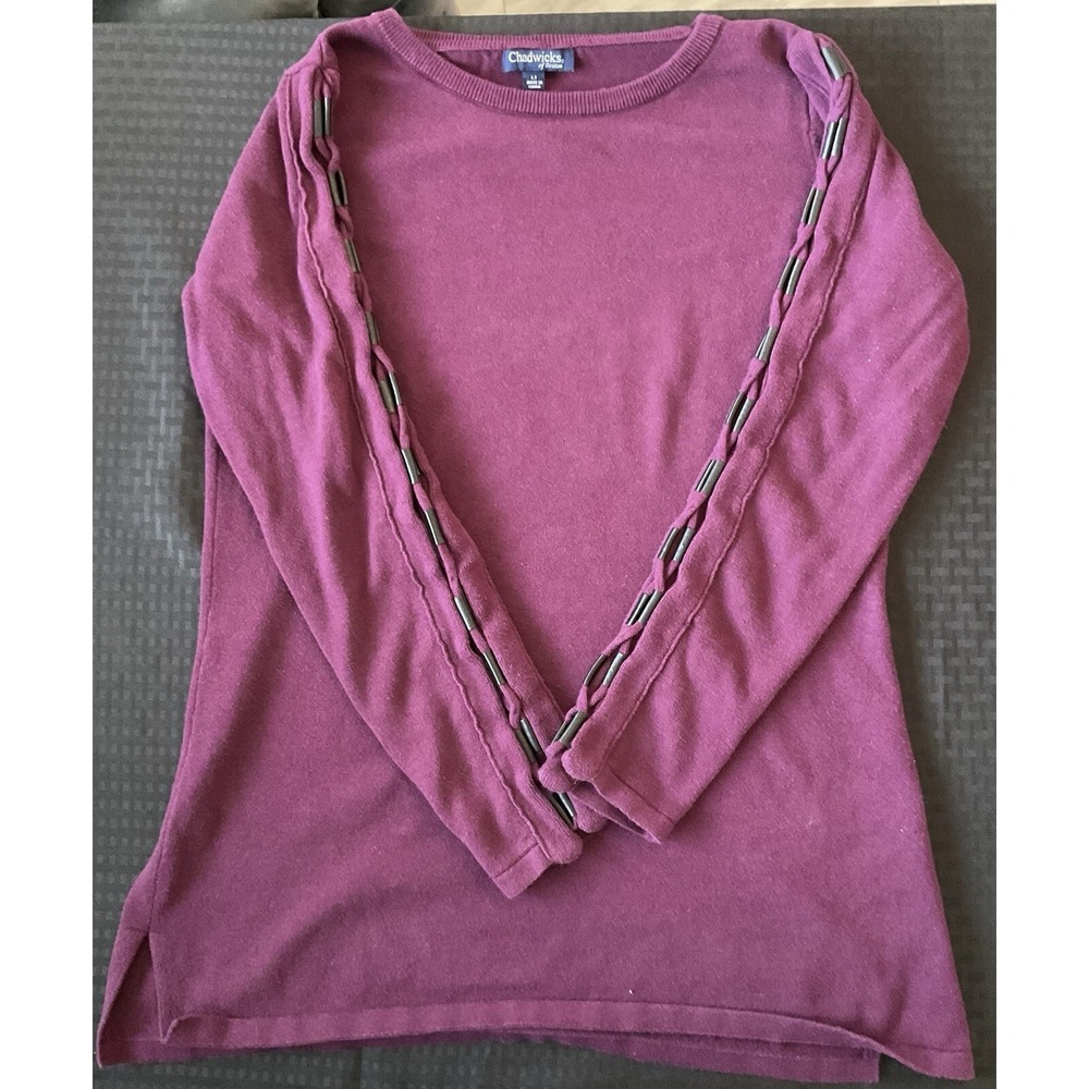 Chadwick's Of Boston Burgundy Pullover Sweater Size Large Tall LT, Laced Sleeves